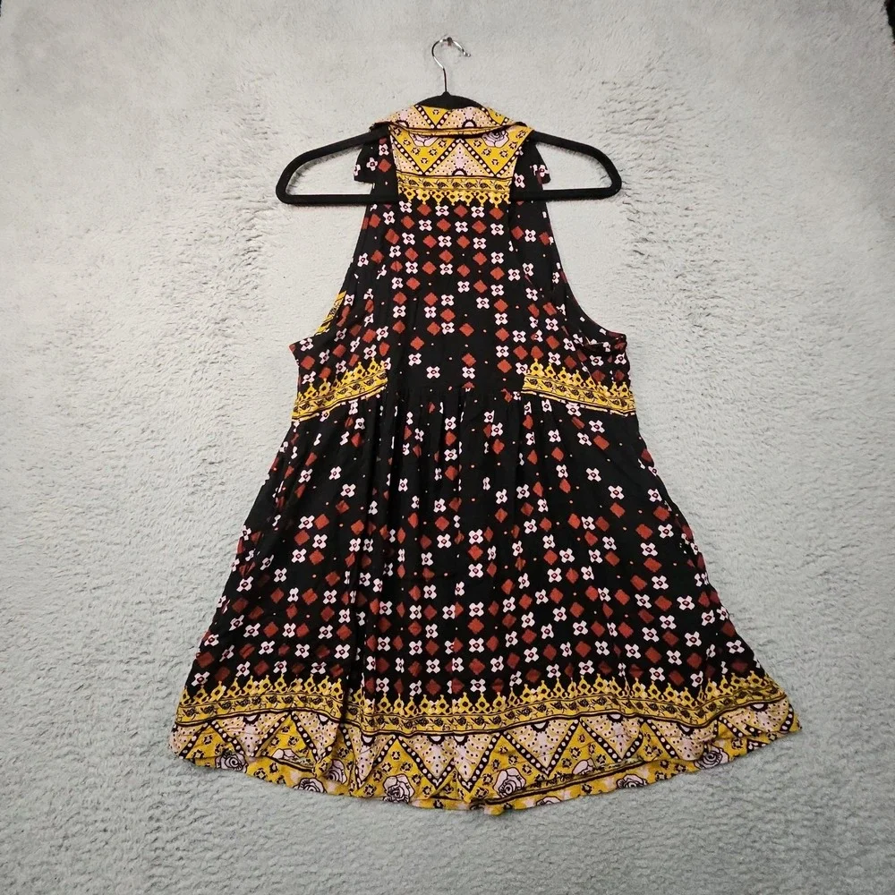 Free People Tunic Top Womens S Black Boho Festival Floral Patchwork Tank Dress